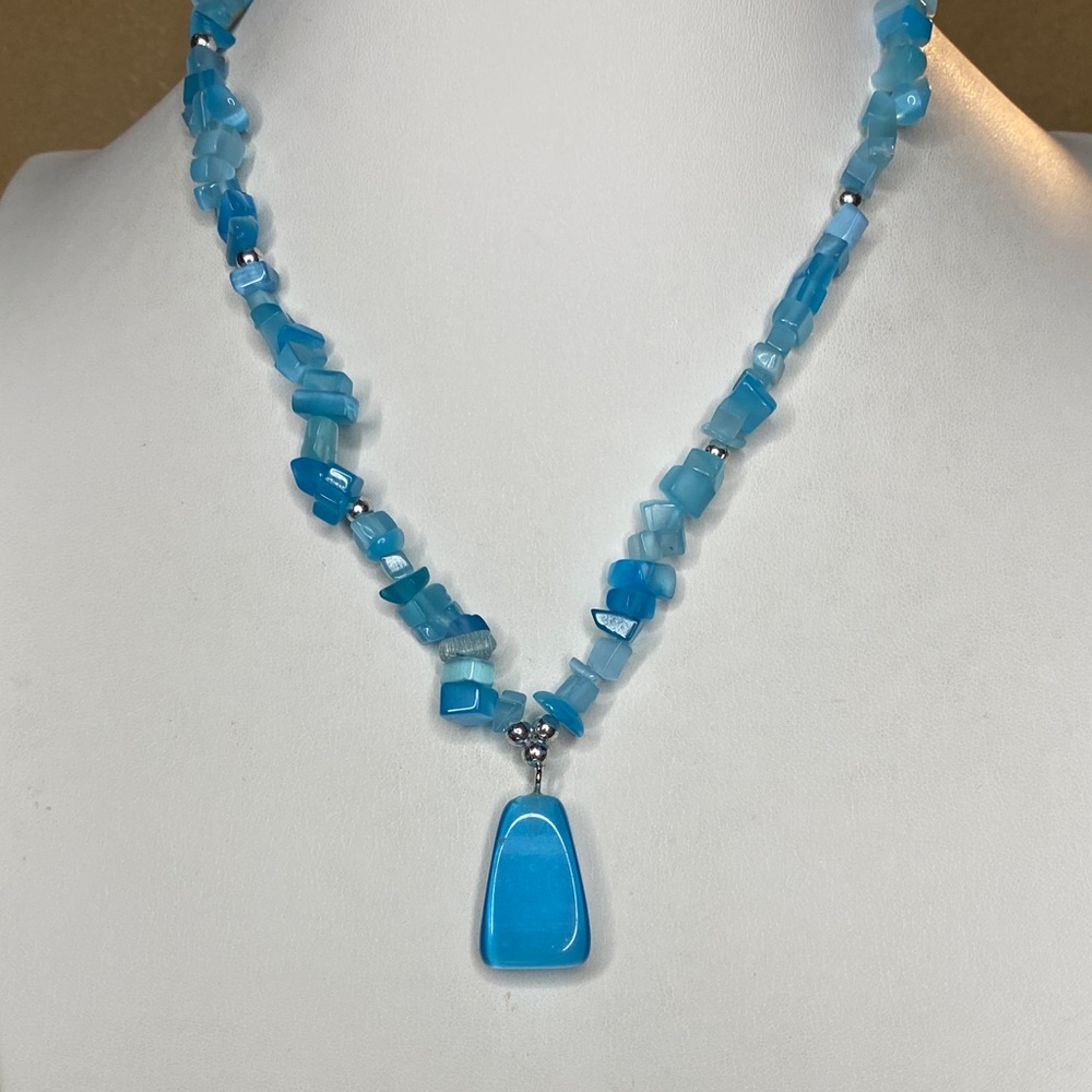 Blue aqua glass Beaded Necklace